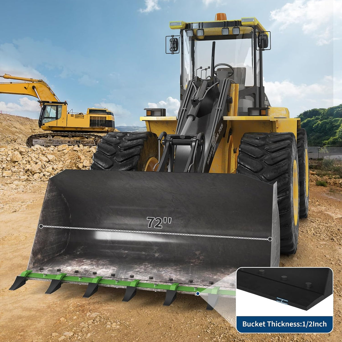 72" Bucket Tooth Bar, Heavy Duty Steel Fits 1/2" Cutting Edge, 6 Teeth Bolt-on Attachment for Compact Tractor & Skid