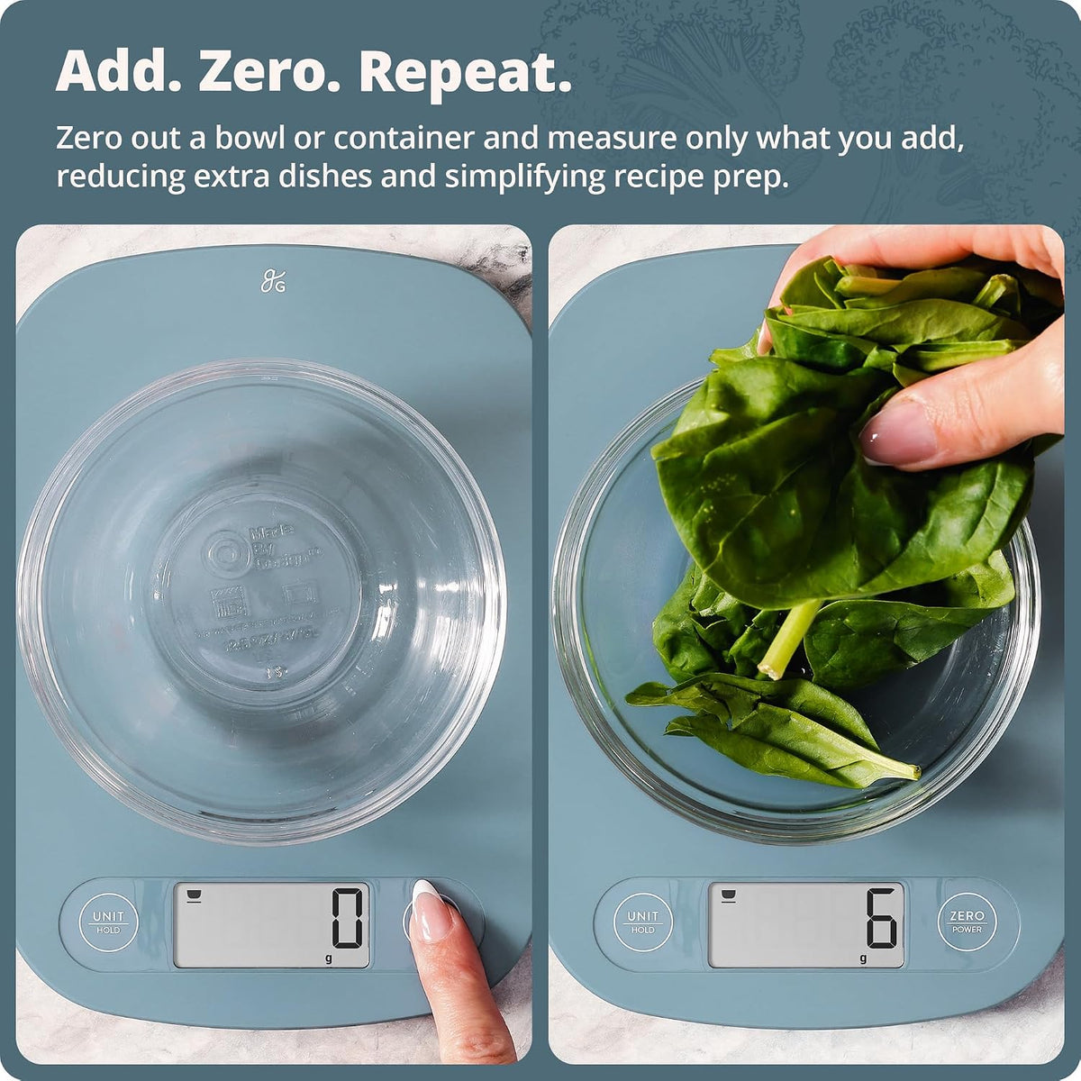 Food Scale, Slim & Compact Build, 1g Precision (Stone Blue)