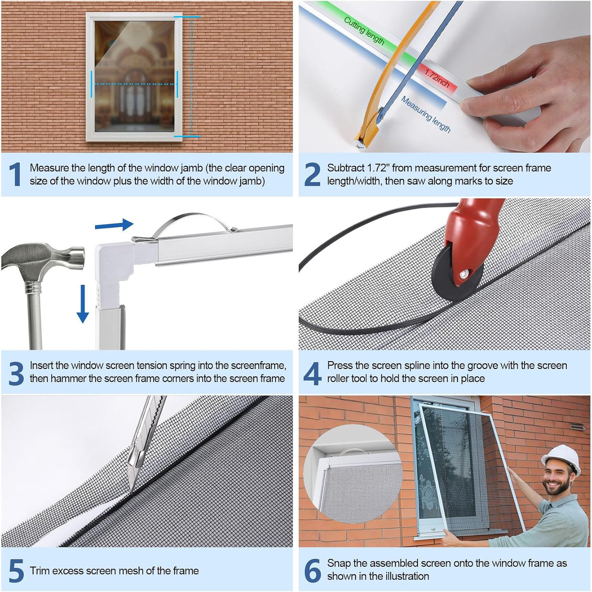 2 Sets Window Screen Frame Kit 5/16 in x 1/8 in x36inX36in Fiberglass Window Screen Replacement Kit not installed