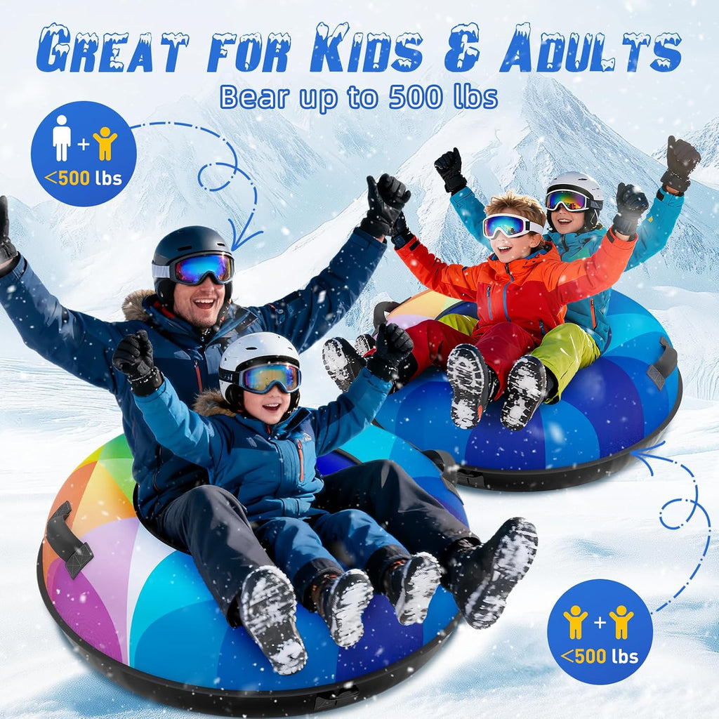 Snow Tube Sled, Snow Tubes for Sledding Heavy Duty with Premium Canvas Cover, 48" Inflatable Snow Sled for Kids and