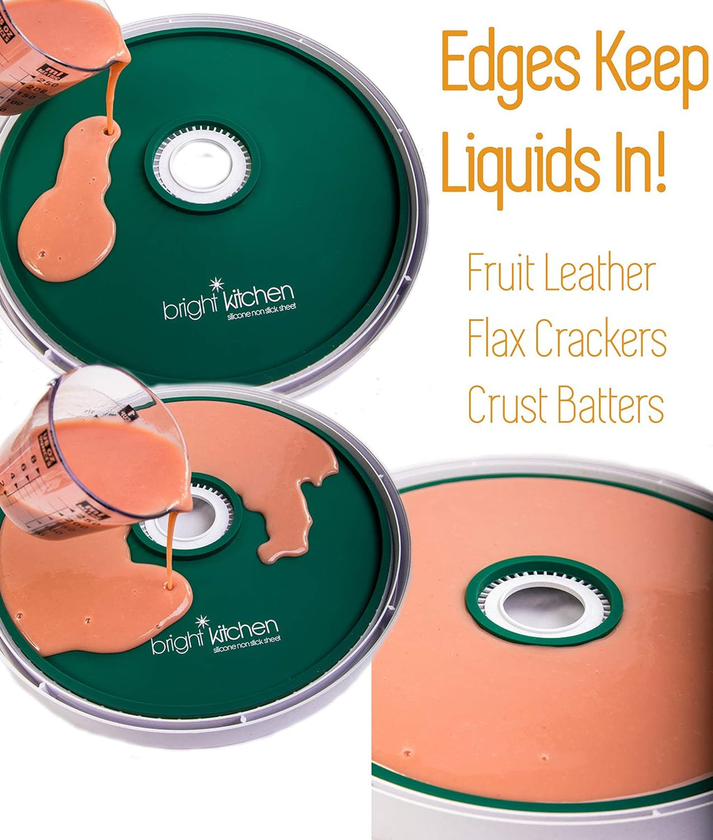 4 Fruit Leather Silicone Dehydrator Sheets with EDGES - NON-Toxic for Nesco Round Dehydrators Lip Mold Hold Batter