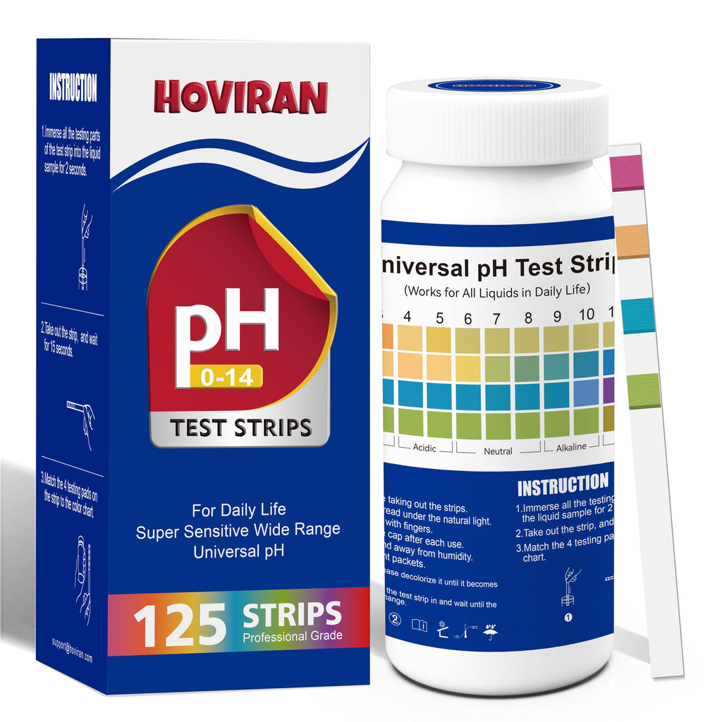 Universal pH Test Strips 0-14, 125ct Quick Reliable pH Testing Kit