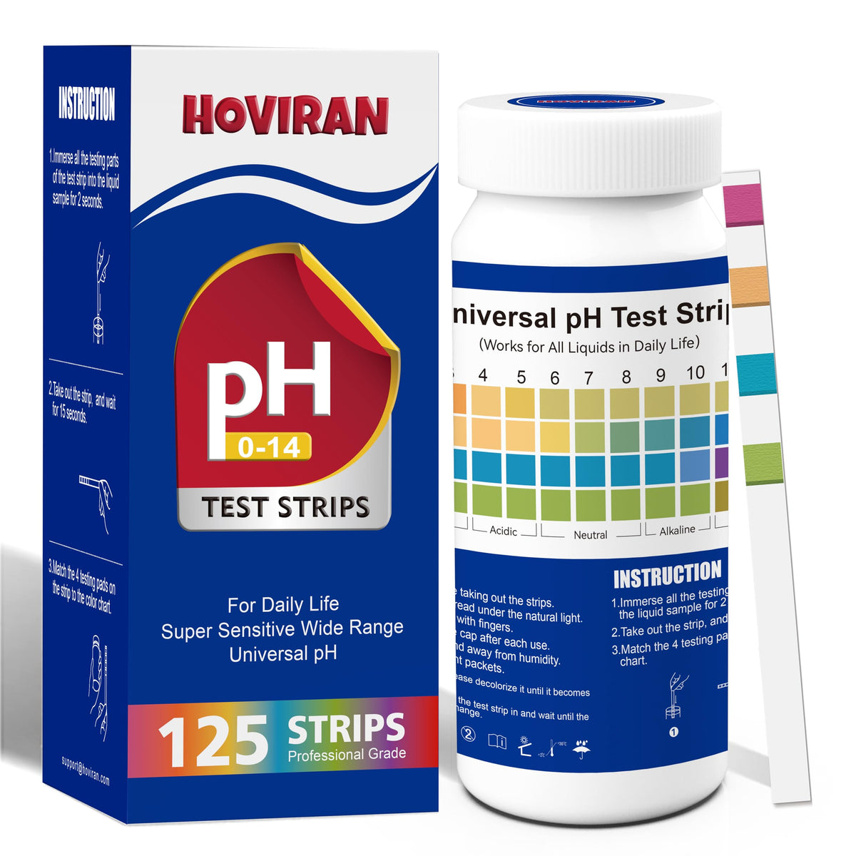 Universal pH Test Strips 0-14, 125ct Quick Reliable pH Testing Kit