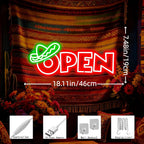 Mexican Food Open Neon Sign Restaurant Bar Shop Wall Decor -18.1"x7.5"