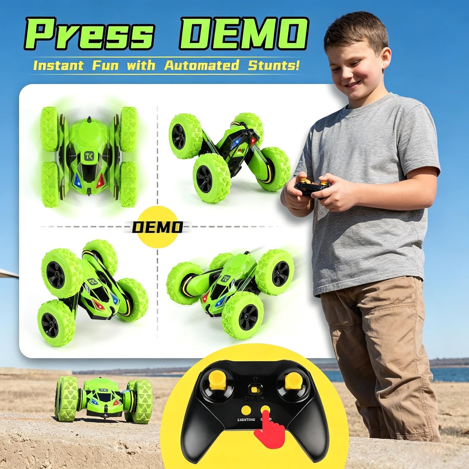 Remote Control Flip Stunt Car Double Sided Driving Toys Gifts | Durable RC Cars with Breathing Soft Lights for Boys