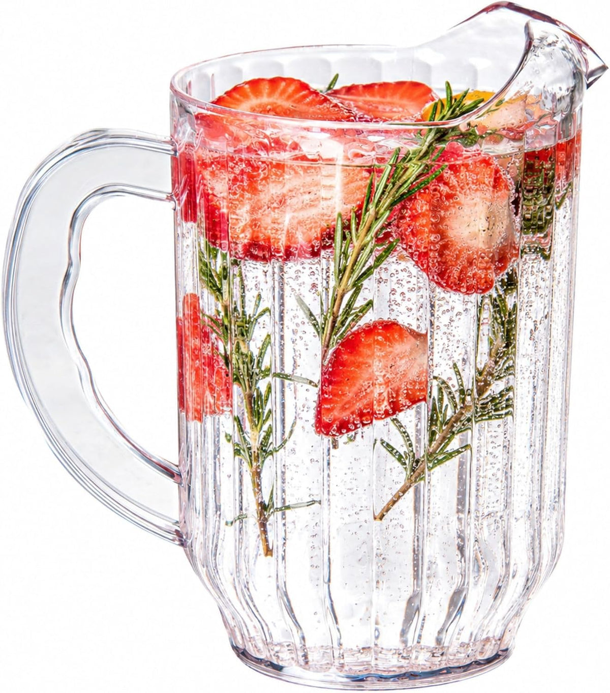 60 oz Clear Plastic Water Pitcher, Ribbed Carafe, 1 Count