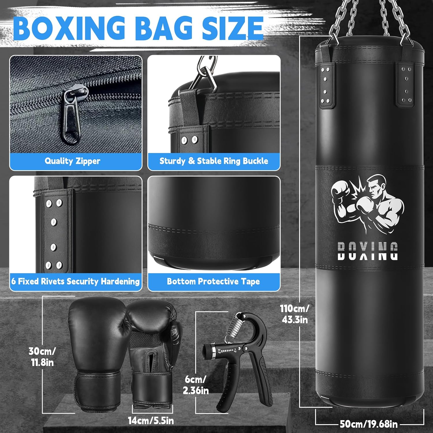 Punching Bag for Adults, 4FT Hanging Heavy Boxing Bag Set with Boxing Gloves for MMA Karate Kickboxing Muay Thai