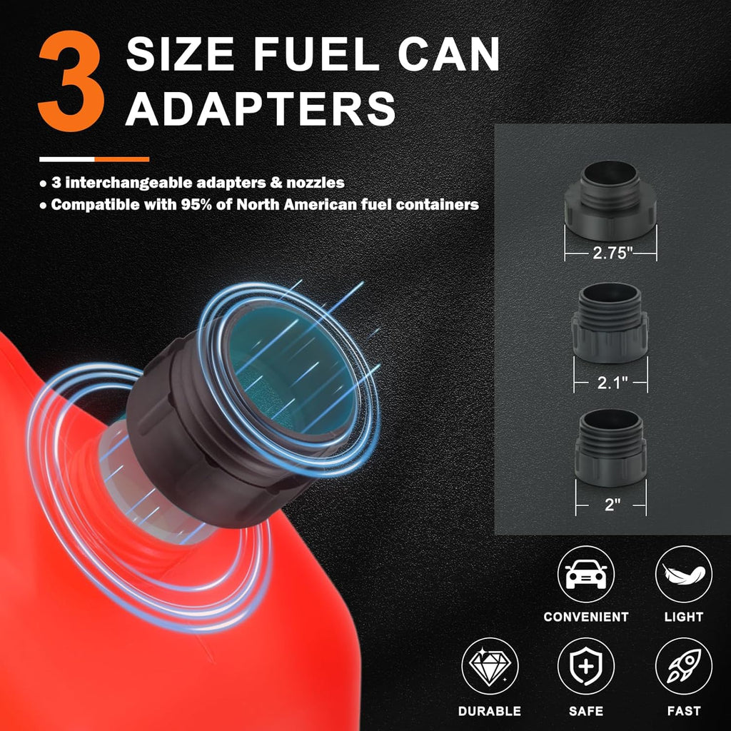 Gas Can Fuel Pump Portable - Gifts for Men | Fast 3.2 GPM Flow Rate, 51” Flexible Intake Hose, Tank Adapter, for