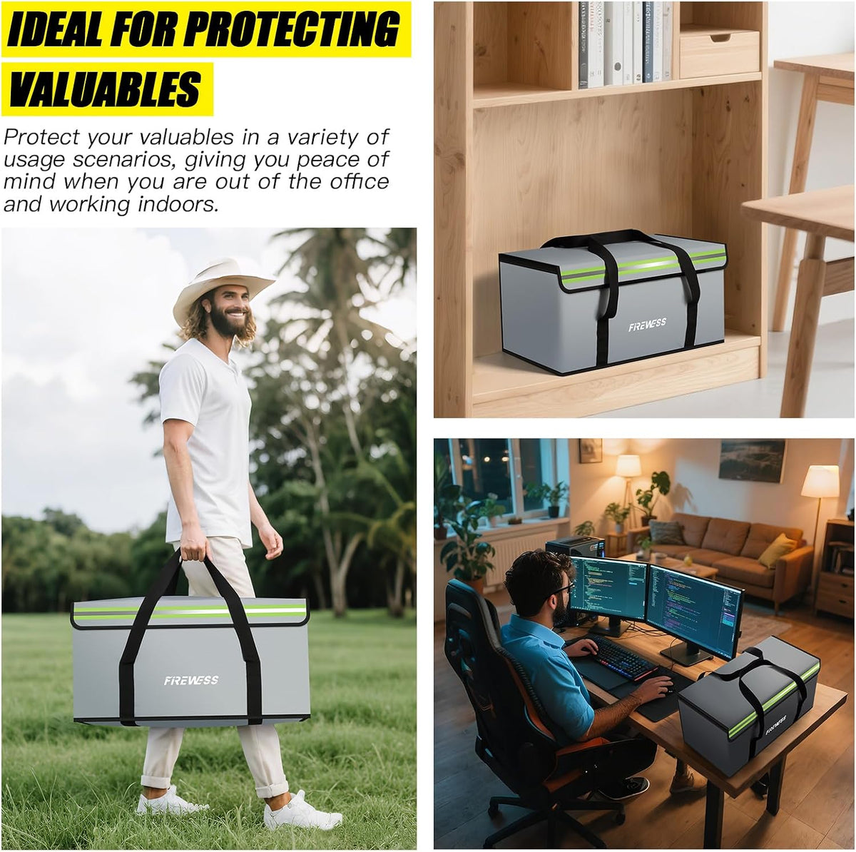 Large Fireproof Document Bag, 24x12x12'' Waterproof Safe bag, Large capacity document storage box with reflective