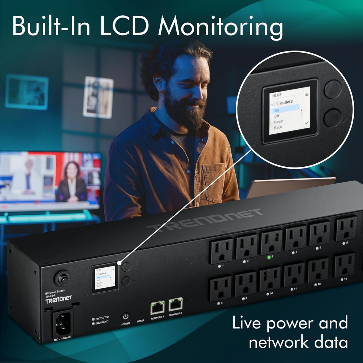 TRENDnet TPI-L14, 14-Outlet Managed 2U Rackmount Switched PDU