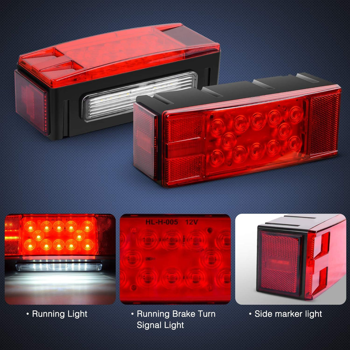 2PCS Rectangular Submersible LED Trailer Light Kit,IP68 Waterproof