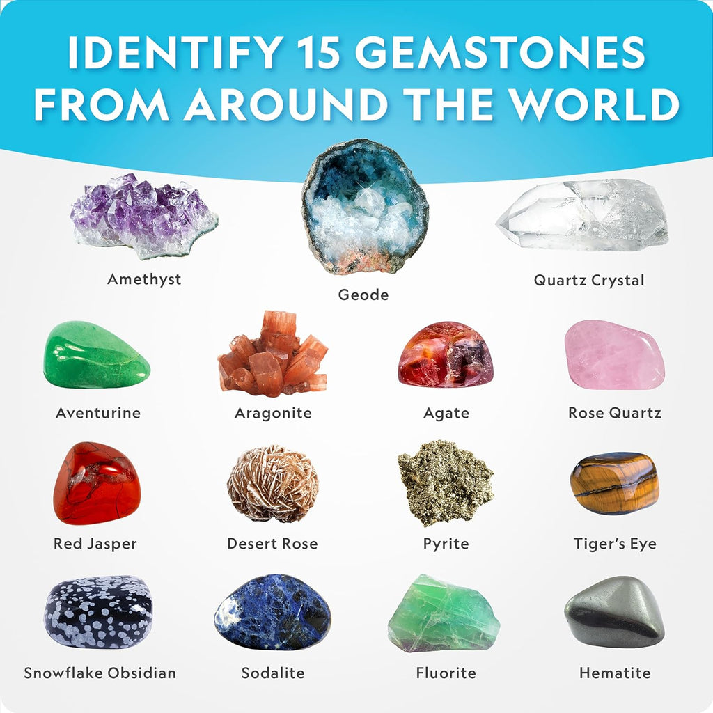 NATIONAL GEOGRAPHIC Mega Gemstone Dig Kit – Dig Up 15 Real Gemstones and Crystals, Science Kit for Kids, Gem Digging