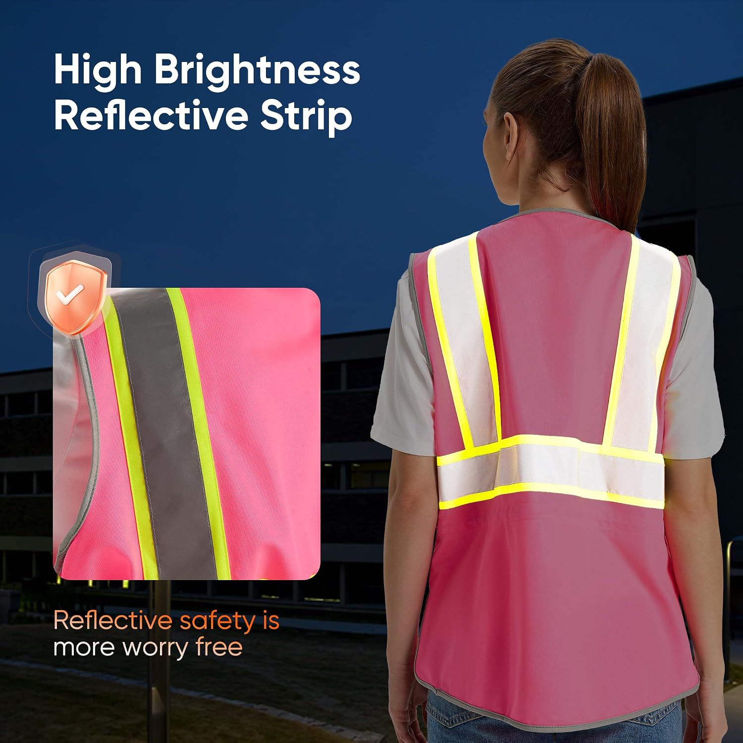 Hi Vis Safety Vest for Women, Working Drawstring waist Construction Vest with Pockets and Zipper, Womens Safety Vest