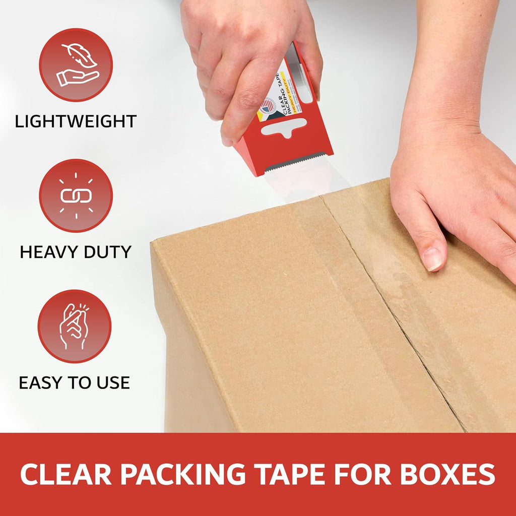 Packing Tape with Dispenser Heavy Duty Shipping Refill Clear Packaging Gun Strong Mailing Moving Supplies Box Sticky