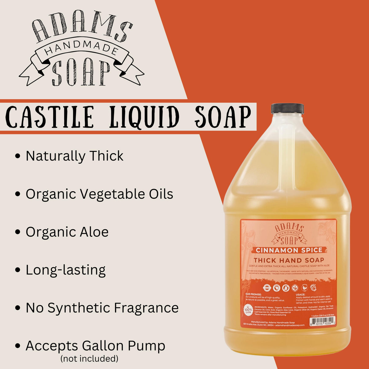 Thick Organic Castile Liquid Hand Soap 1 Gallon Refill - Cinnamon Spice
