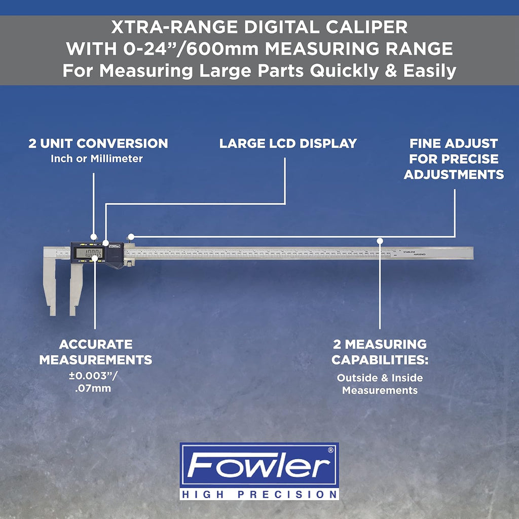 Fowler 54-100-024-1, Xtra-Range Digital Caliper With 0-24"/600MM Measuring Range