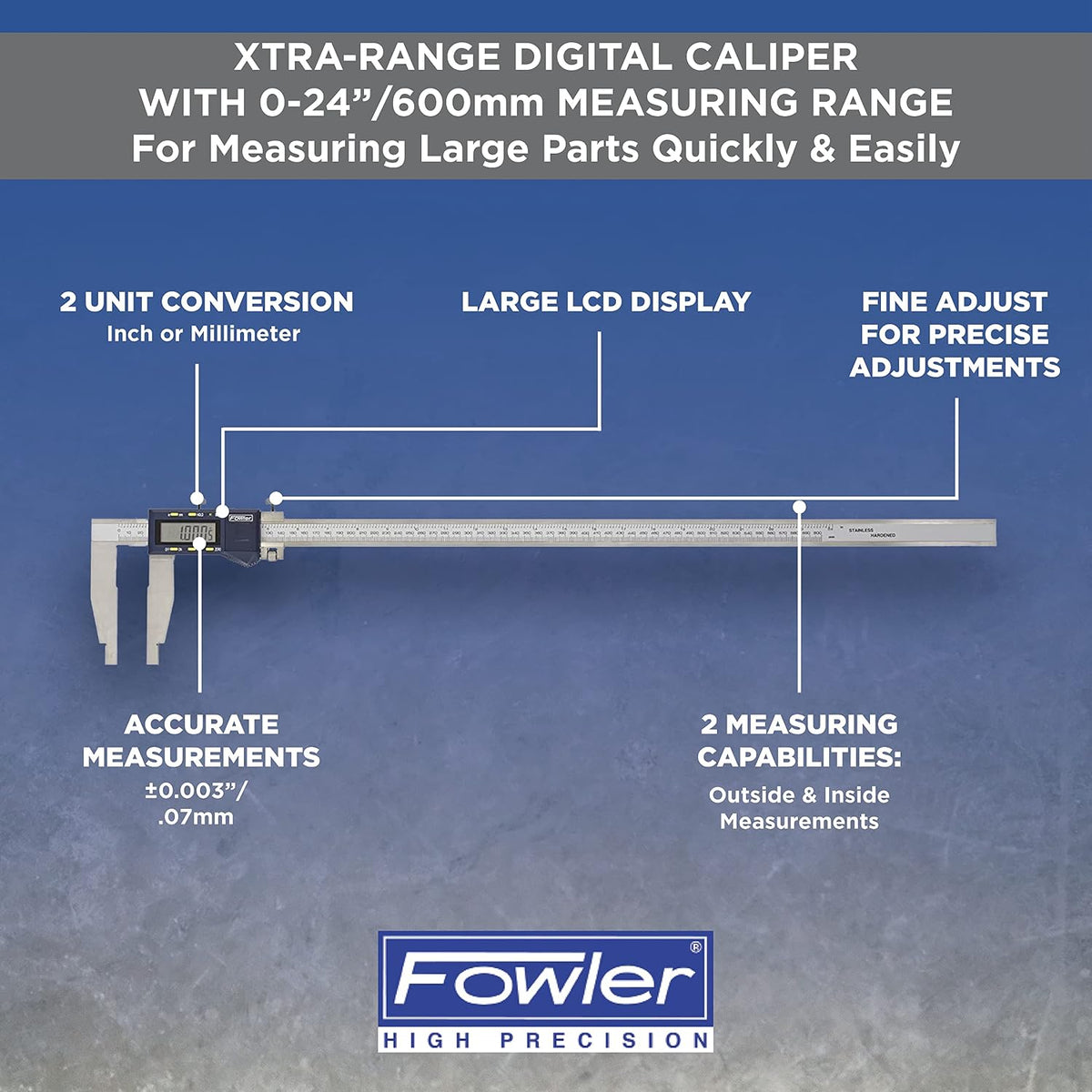 Fowler 54-100-024-1, Xtra-Range Digital Caliper With 0-24"/600MM Measuring Range