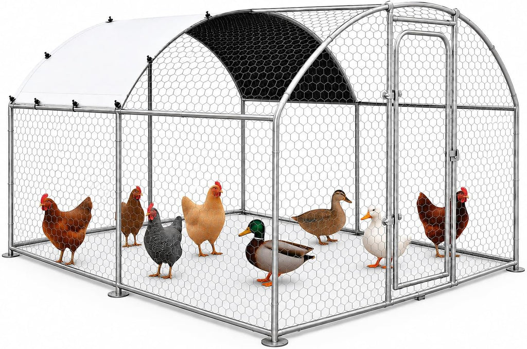 10x10x6.5 FT Metal Chicken Coop, Large Chicken Run with Cover