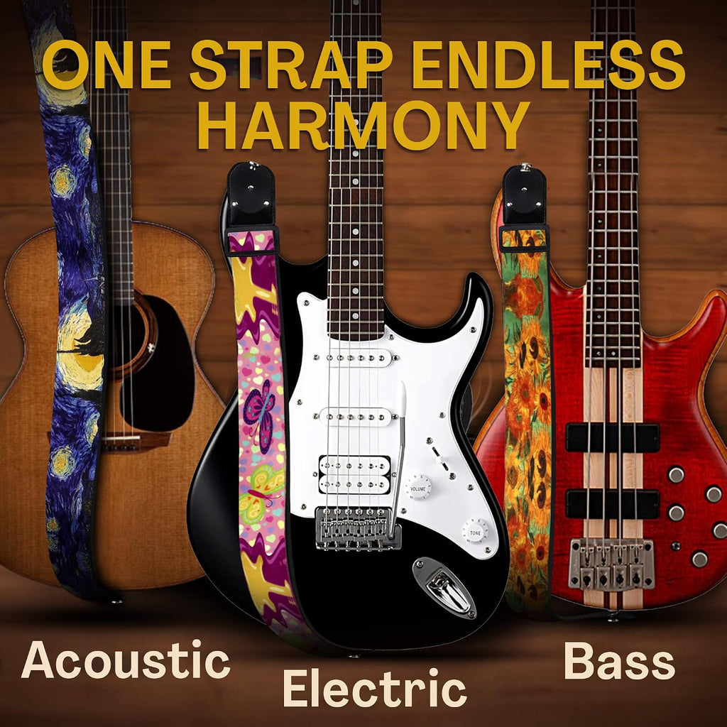 Guitar Strap For Acoustic, Electric and Bass Guitars, Adjustable Padded Leather Ends Guitar Straps For Men and Women