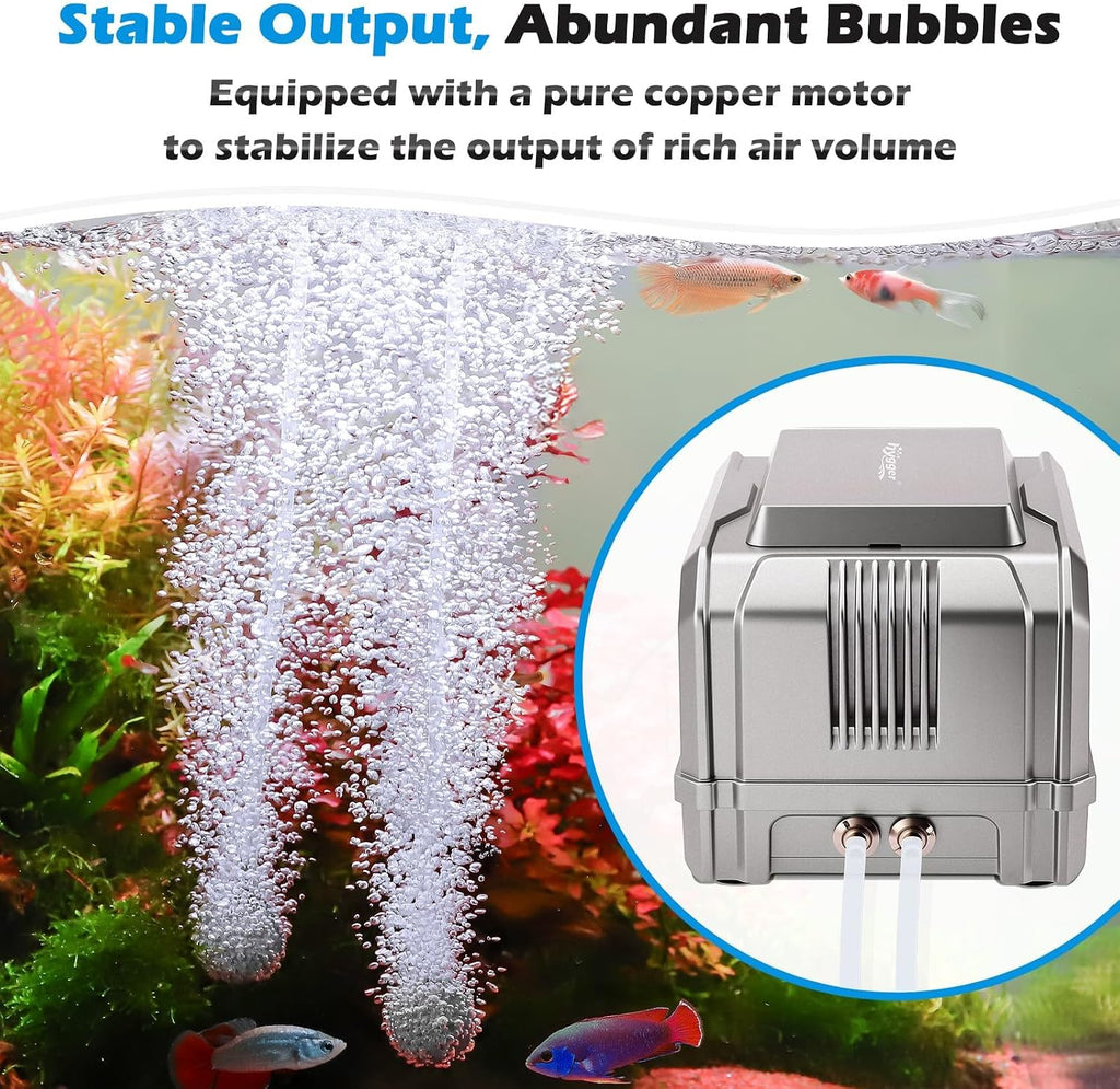 5W Powerful Aquarium Air Pump, Quiet Dual Outlet Oxygen Aerator | Adjustable Fish Tank Air Pump & Bubbler for