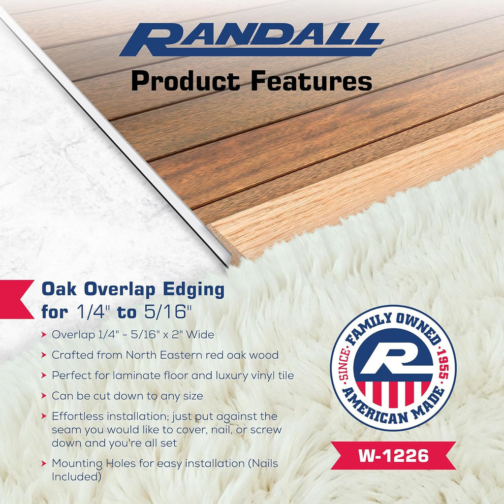 36" Red Oak Overlap Reducer – 2" Wide Wood Floor Transition Strip for 5/16"-3/8" Overlap – Unfinished Solid Oak
