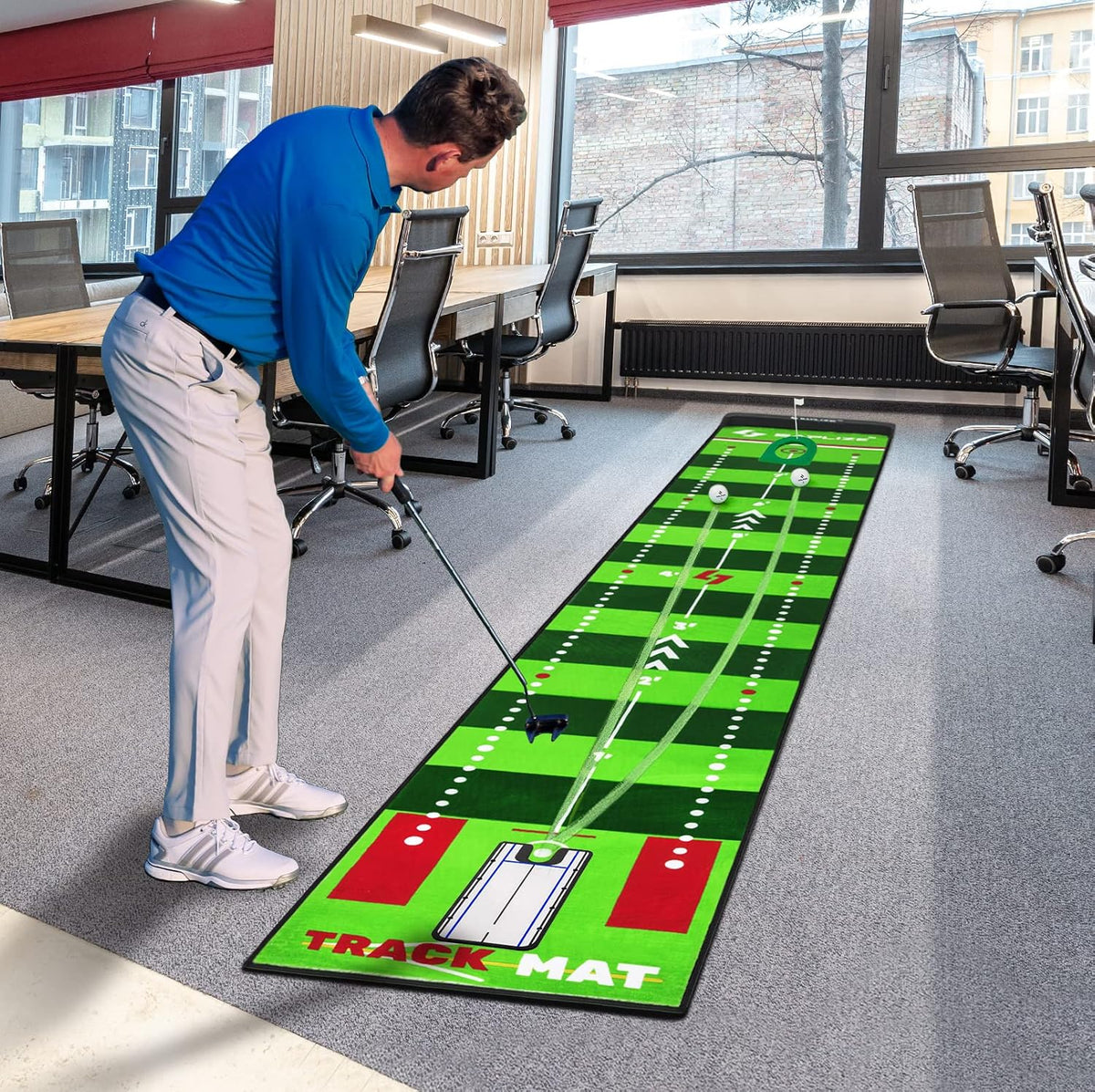 Golf Putting Mat, Visible Trajectory Tracing, Multiple Training Modes, with Putting Alignment Mirror and Adjustable
