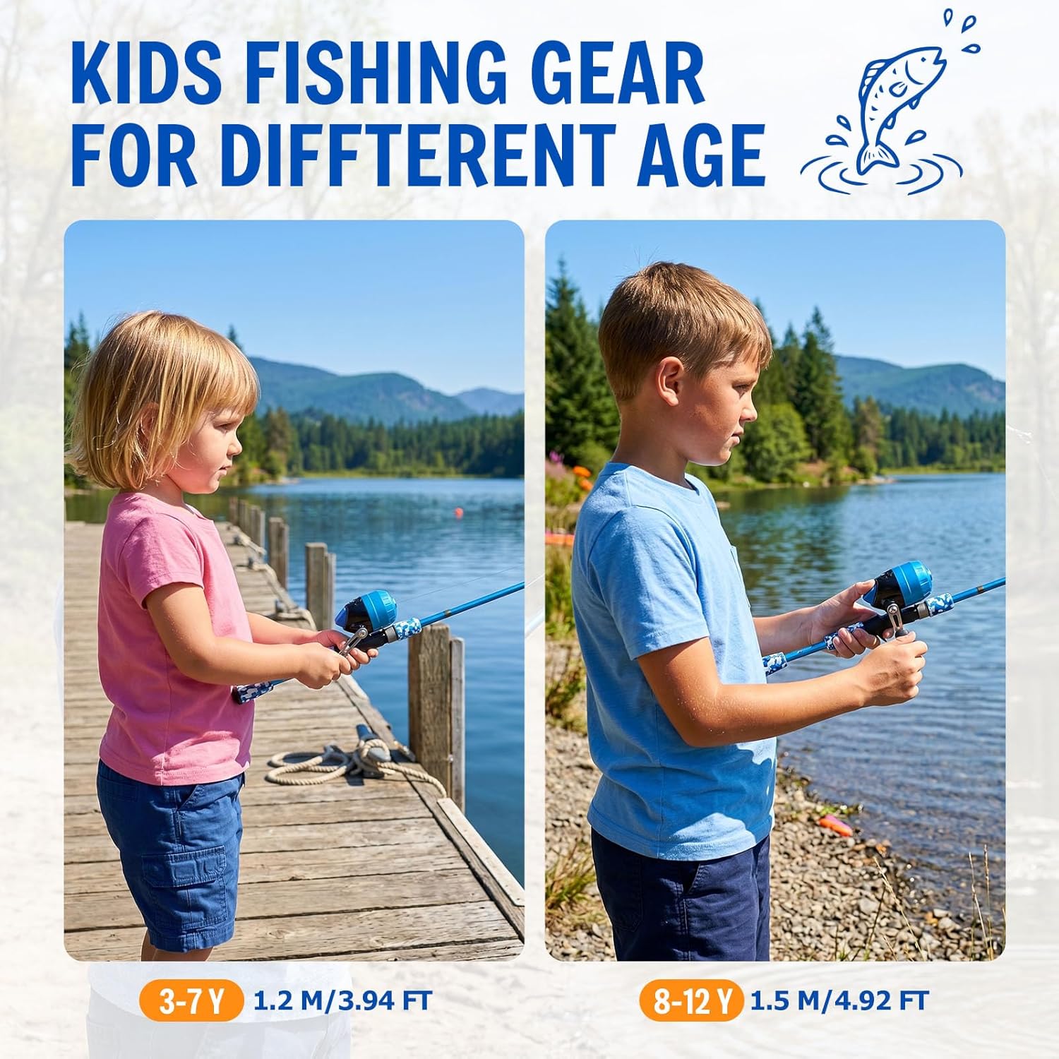 Kids Fishing Pole - Portable Kids Fishing Rod and Reel Combo, Kids Fishing Gear with Tackle Box, Spincast Reel