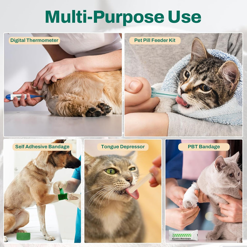 Dog First Aid Kit, Pet Emergency Kit for Dogs & Cats with Thermometer, Toothbrush & Poop Bags for Daily Care, First