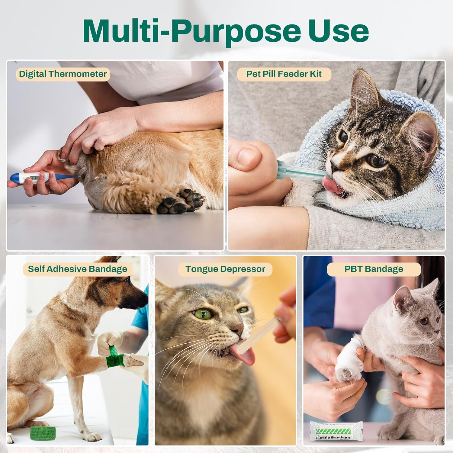 Dog First Aid Kit, Pet Emergency Kit for Dogs & Cats with Thermometer, Toothbrush & Poop Bags for Daily Care, First
