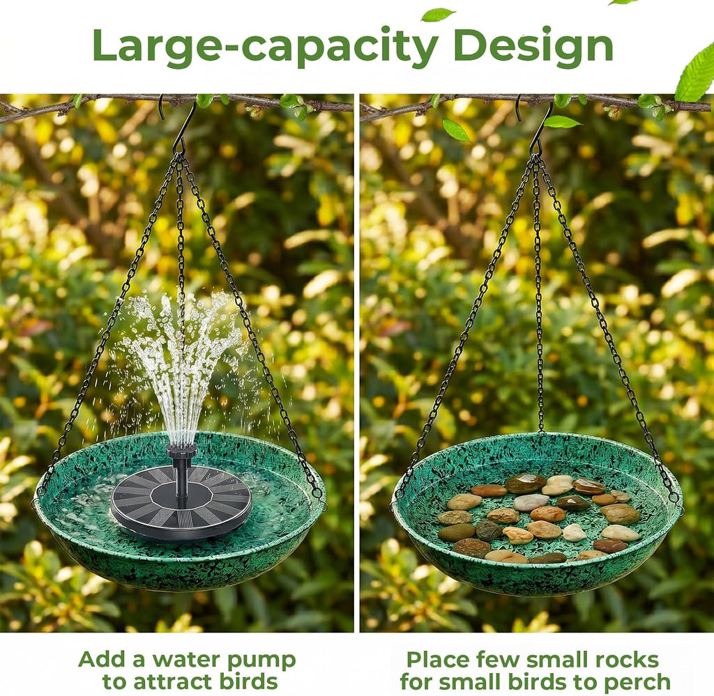 Hanging Bird Baths for Outside, 11 inch Outdoor Metal Bird Feeder for Garden Yard Decor Green