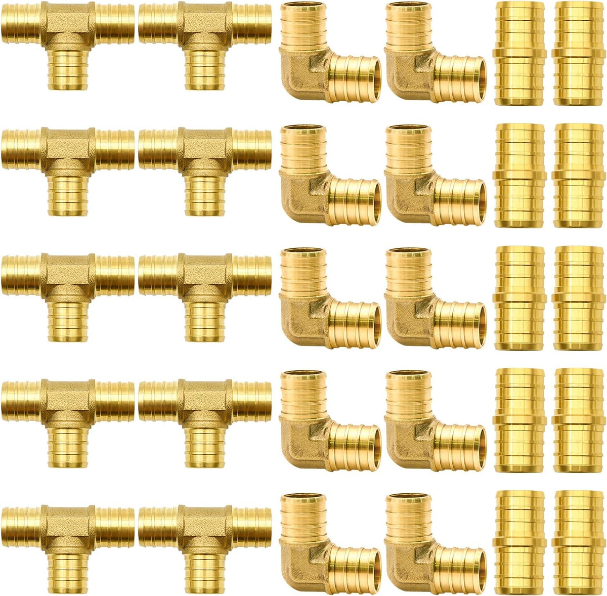30pcs 3/4" Brass PEX Fittings, Elbow TEE Straight Couplings Set