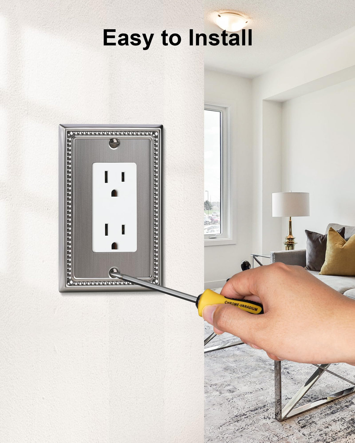TREEWELL 4-Pack Decorator Outlet Cover Plate, Heirloom Silver