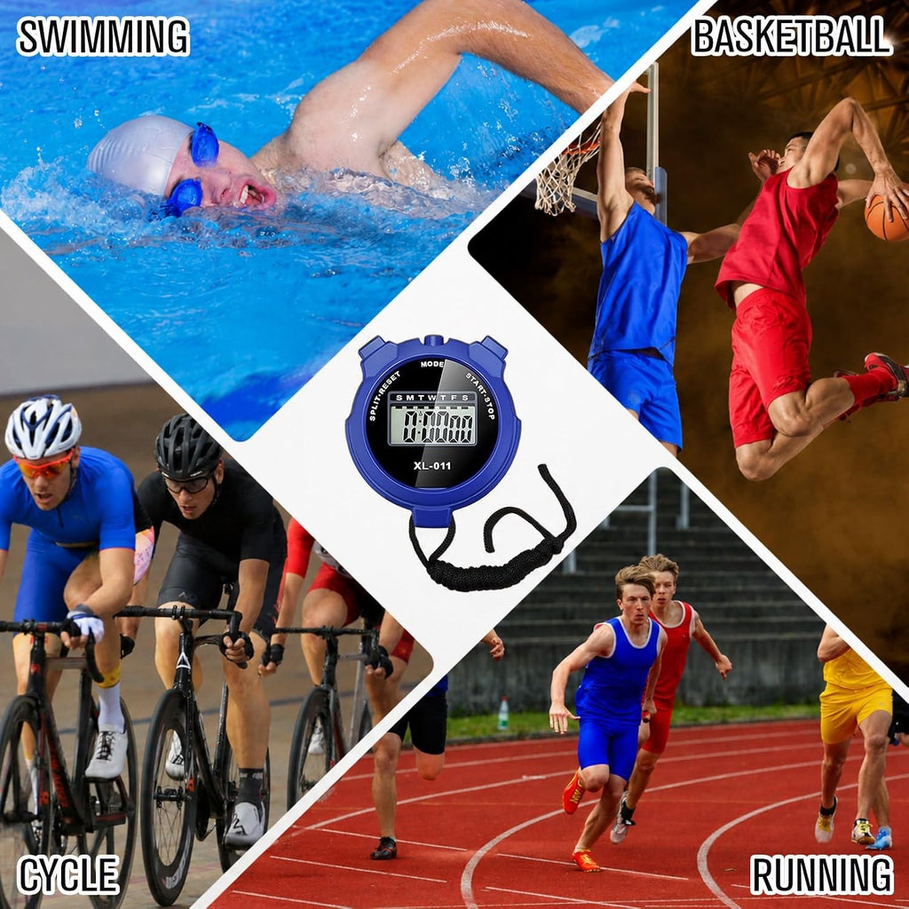 12 Pack Multi Function Digital Stopwatch Timer Bulk Sports Stopwatch with Lanyard Plastic Display Waterproof Date