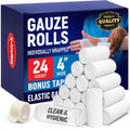 24 Gauze Rolls - 4" x 4.1yd - Soft and Breathable Rolled Gauze - Latex-Free Premium Individually Wrapped Bandages