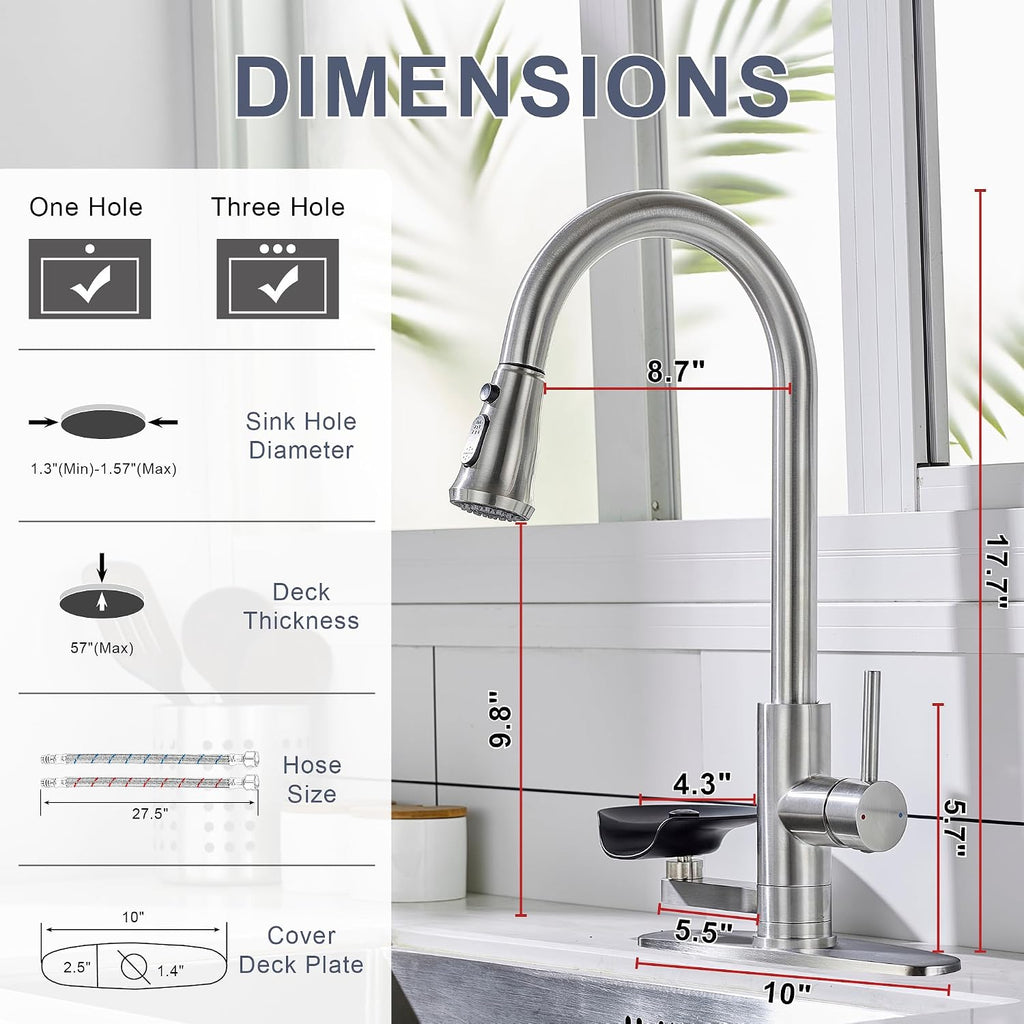 Pull Down Kitchen Faucet with Glass Rinser Single Handle Kitchen Sink Faucet with Pull Out Sprayer, Glass Rinser