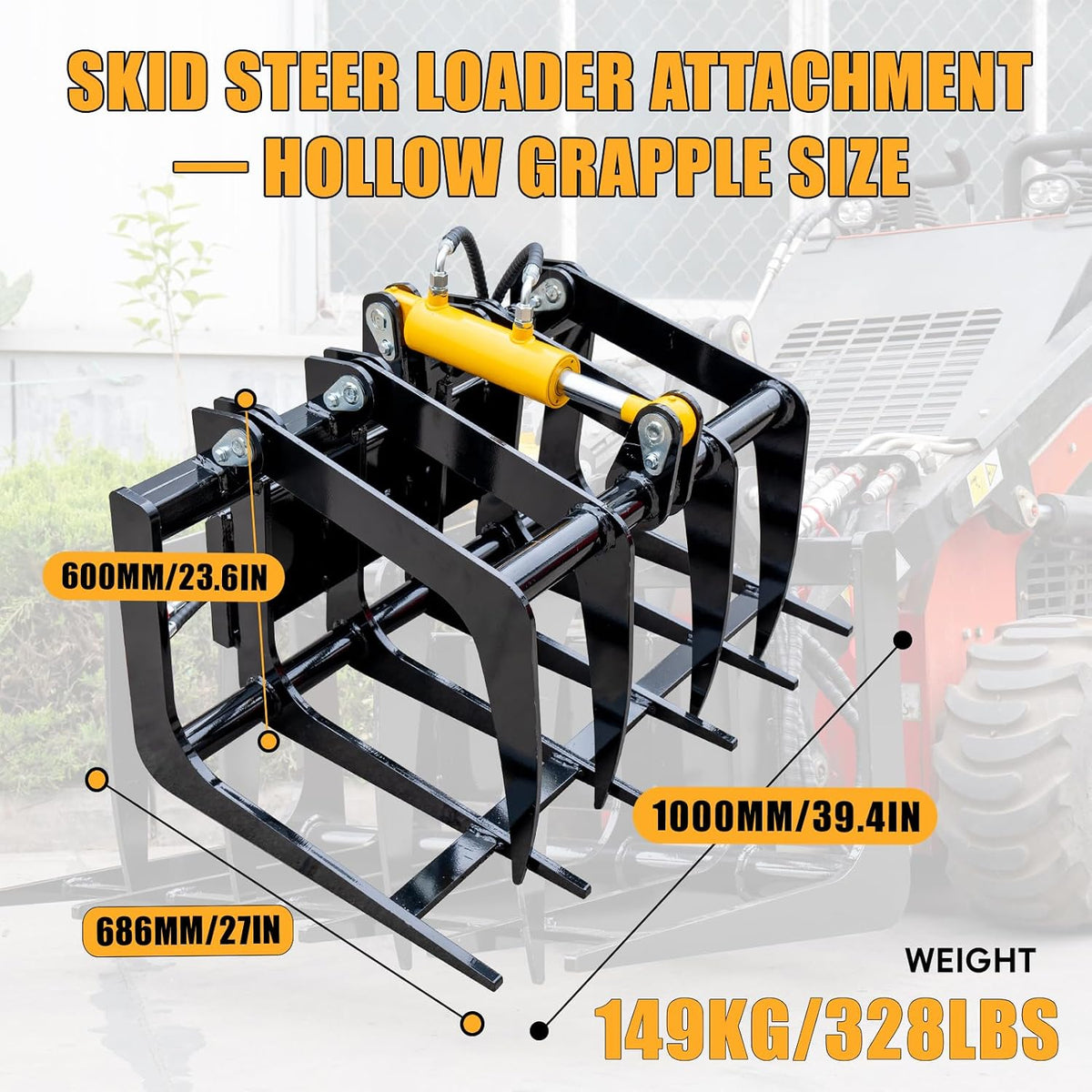 40" Root Grapple Attachments for Mini Skid Steer Loader, 34" Opening Height, Hollowed-out Hydraulic Wood Grapple Rake