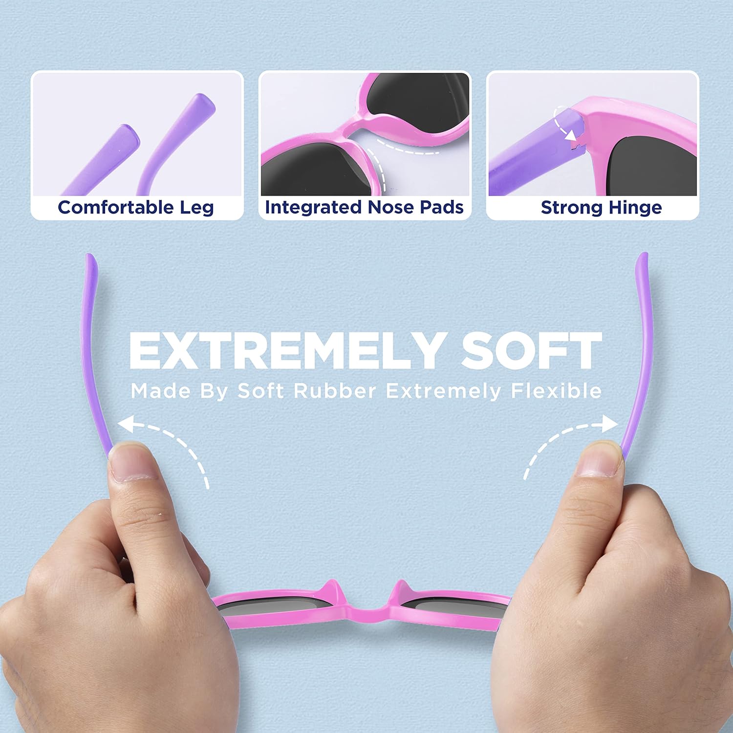 Kids Sunglasses for Girls Boys with Strap Polarized UV Protection Flexible Rubber Shades RBK002
