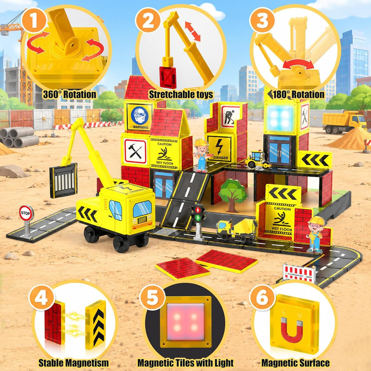 Magnetic Tiles for Kids, 39PCS Construction Magnet Tiles