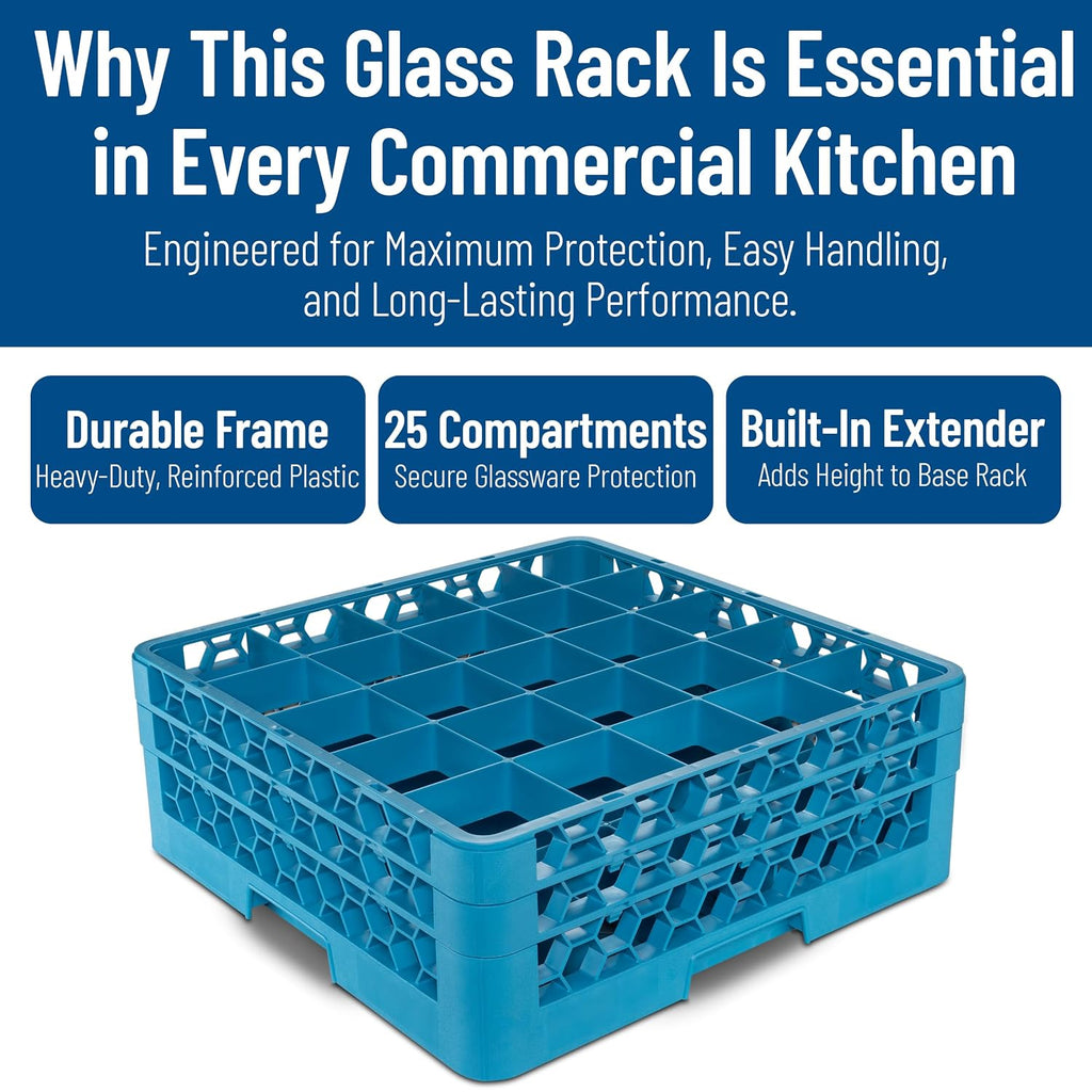 Carlisle Commercial Dishwasher Glass Rack, 25 Compartments, 2 Extenders
