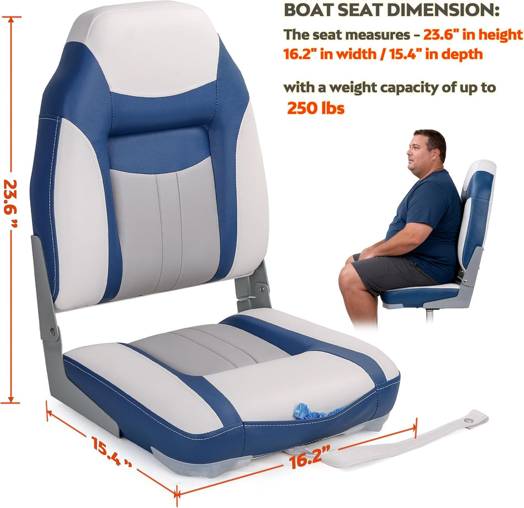 S1 Deluxe A Pair of Marine High Back/Low Back Folding Fishing Boat Seat for Fishing, Bass/Jon/Pontoon Boat Chairs, 4