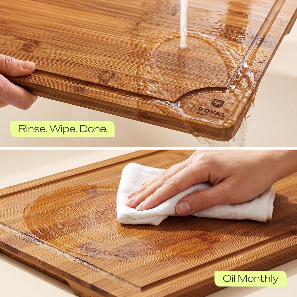 Wooden Cutting Boards for Kitchen Meal Prep & Serving - Bamboo Non Toxic Cutting Board Set with Deep Juice Groove