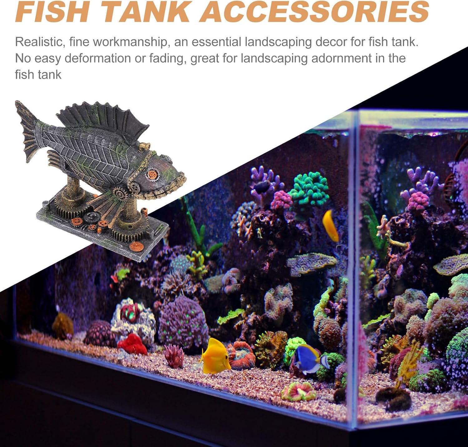Aquarium Decoration - Steampunk Fish Decor for Fish Tank, Resin Machine Halloween Fish Tank Decoration, Beta Fish