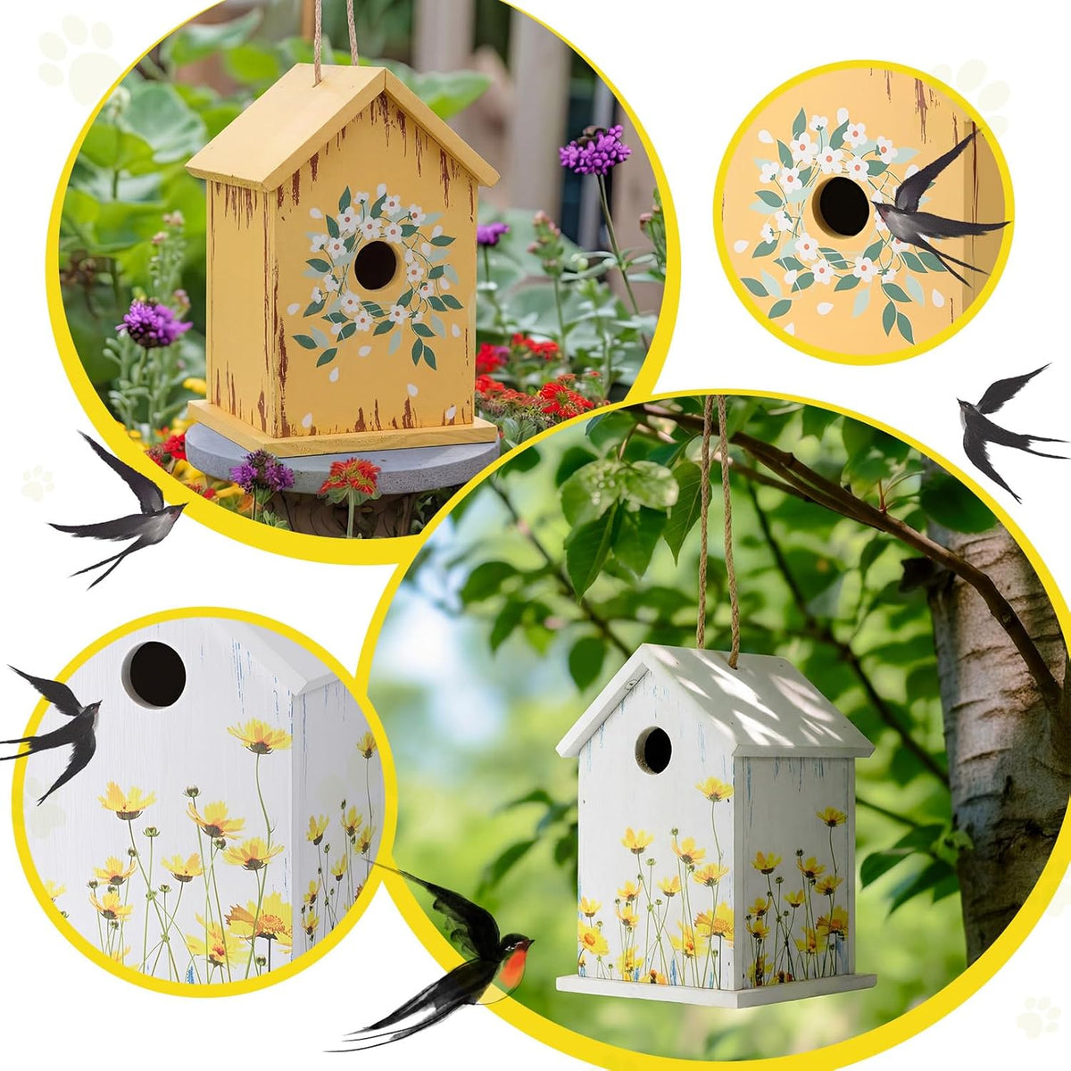 2 Pack Wren Houses for Outside, 1.2 Inch Entrance, Vintage