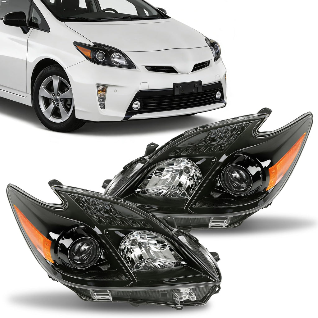 Headlight Assembly Compatible with 2012-2015 Toyota Prius (Black)