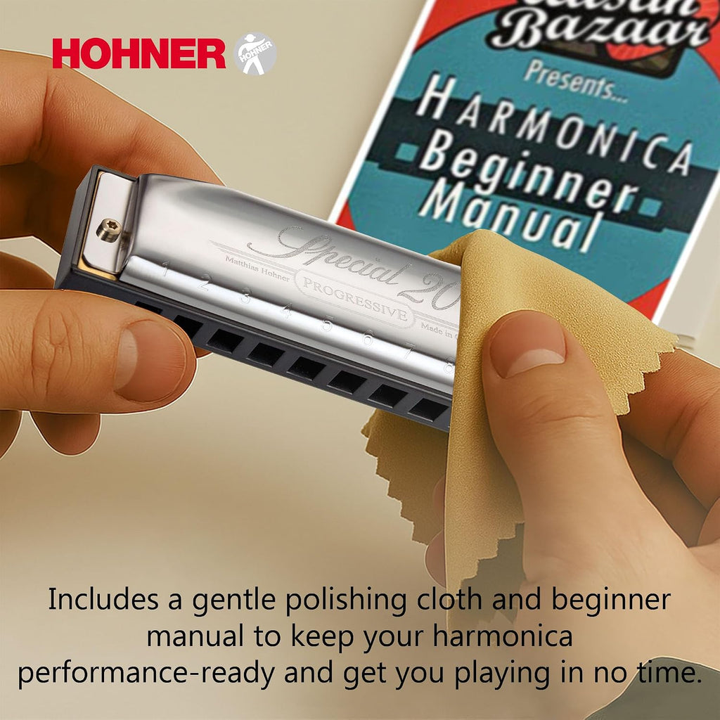 Special 20 Harmonica - Key of C Bundle with Zip Case, Instructional Manual, and Austin Bazaar Polishing Cloth