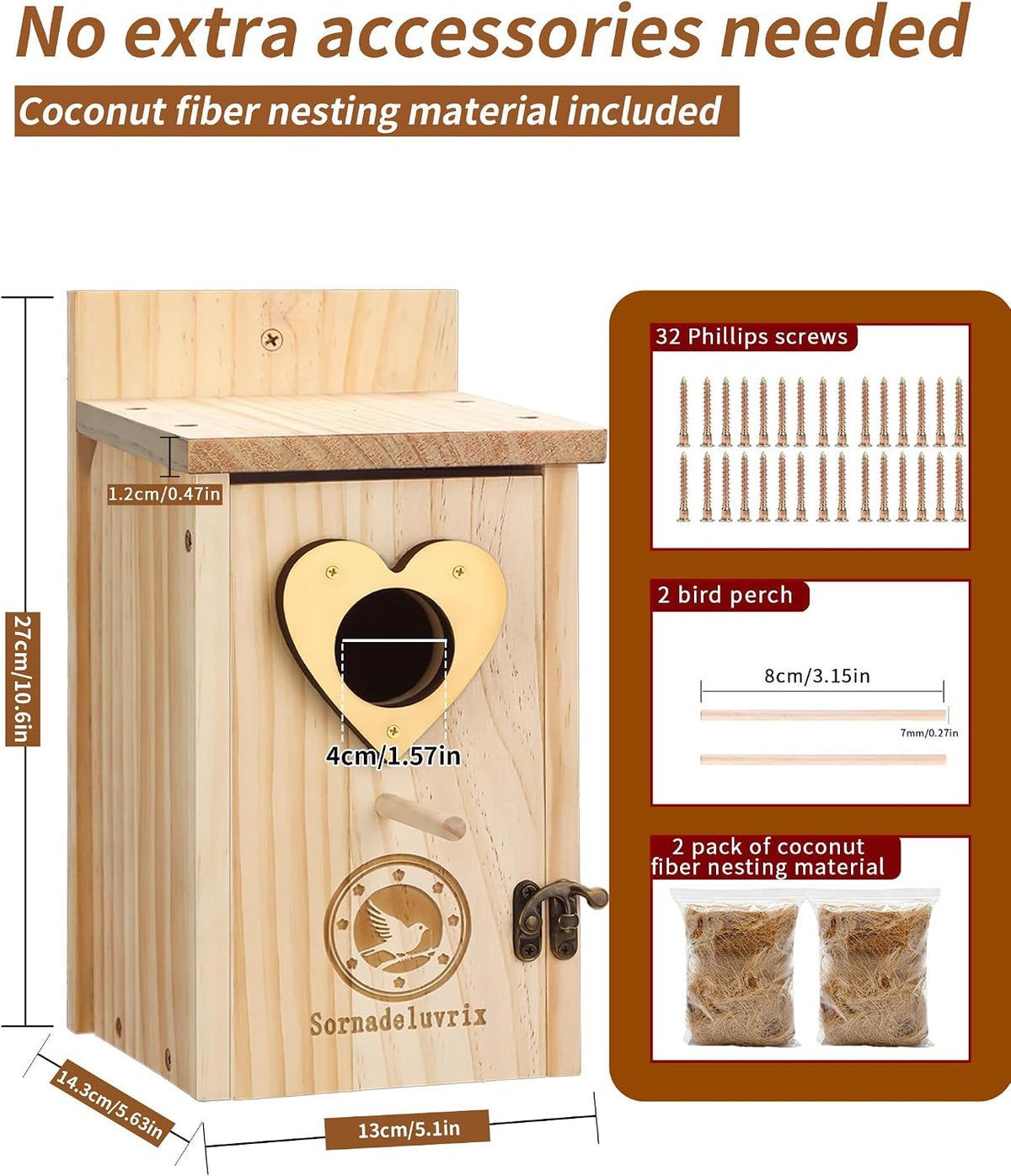 2PC Cedar Bluebird Houses for Outside with Nesting Material