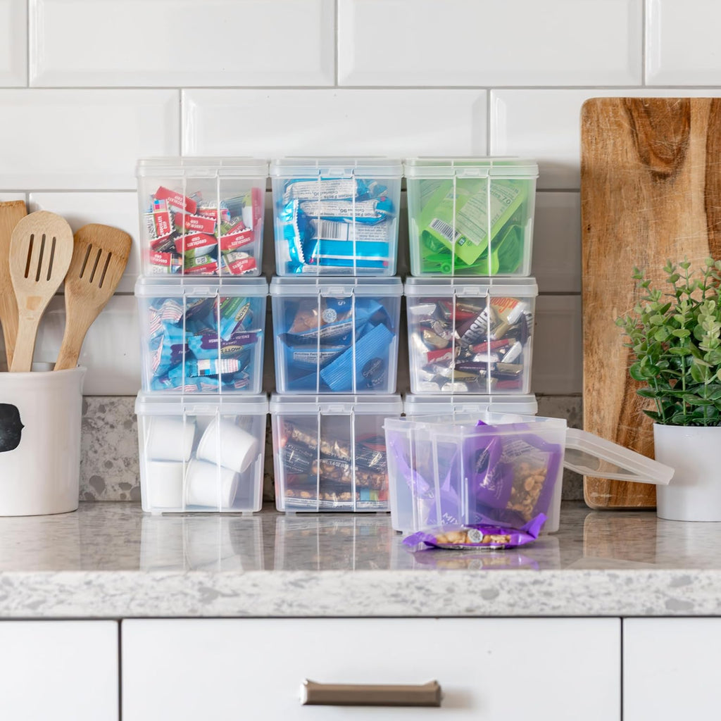 Vertical Storage Bins with Lids |Made in USA| Flip Top Containers for Organizing Pantry, Office, Craft, and Study