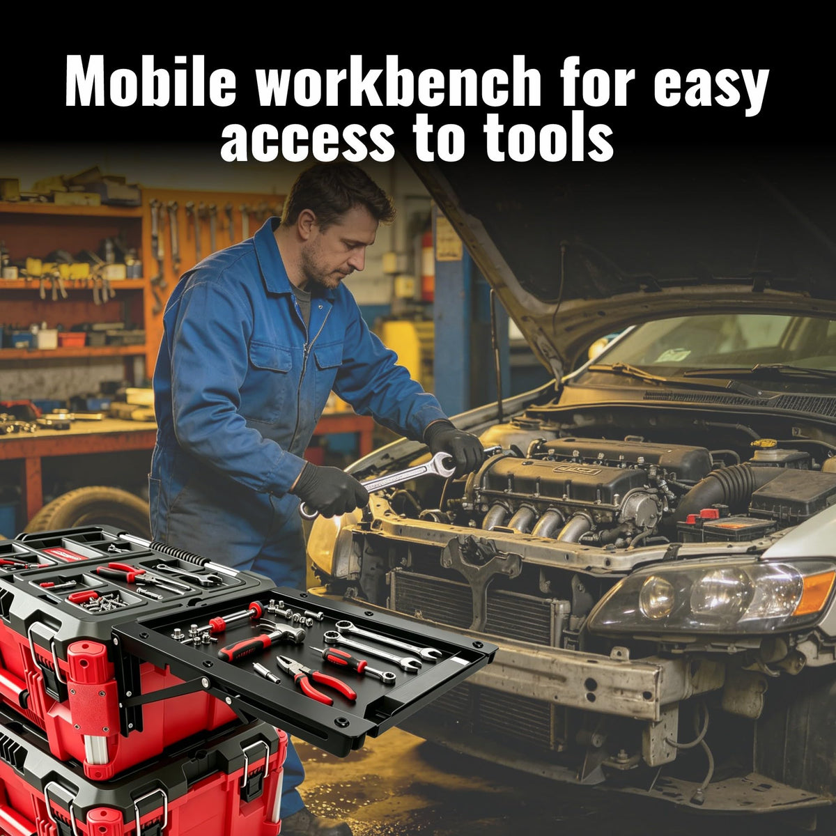 Folding Magnetic Workbench Fits Milwaukee Packout Toolbox, No Drilling