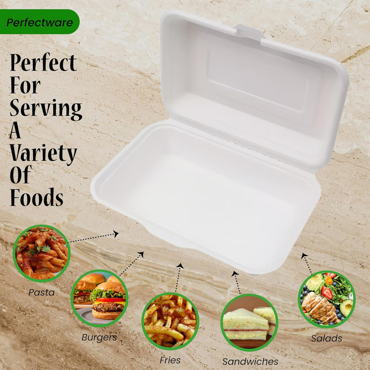 100% Compostable Single Compartment Take Out Food Containers 9x6". 25 Containers, Natural Disposable Bagasse