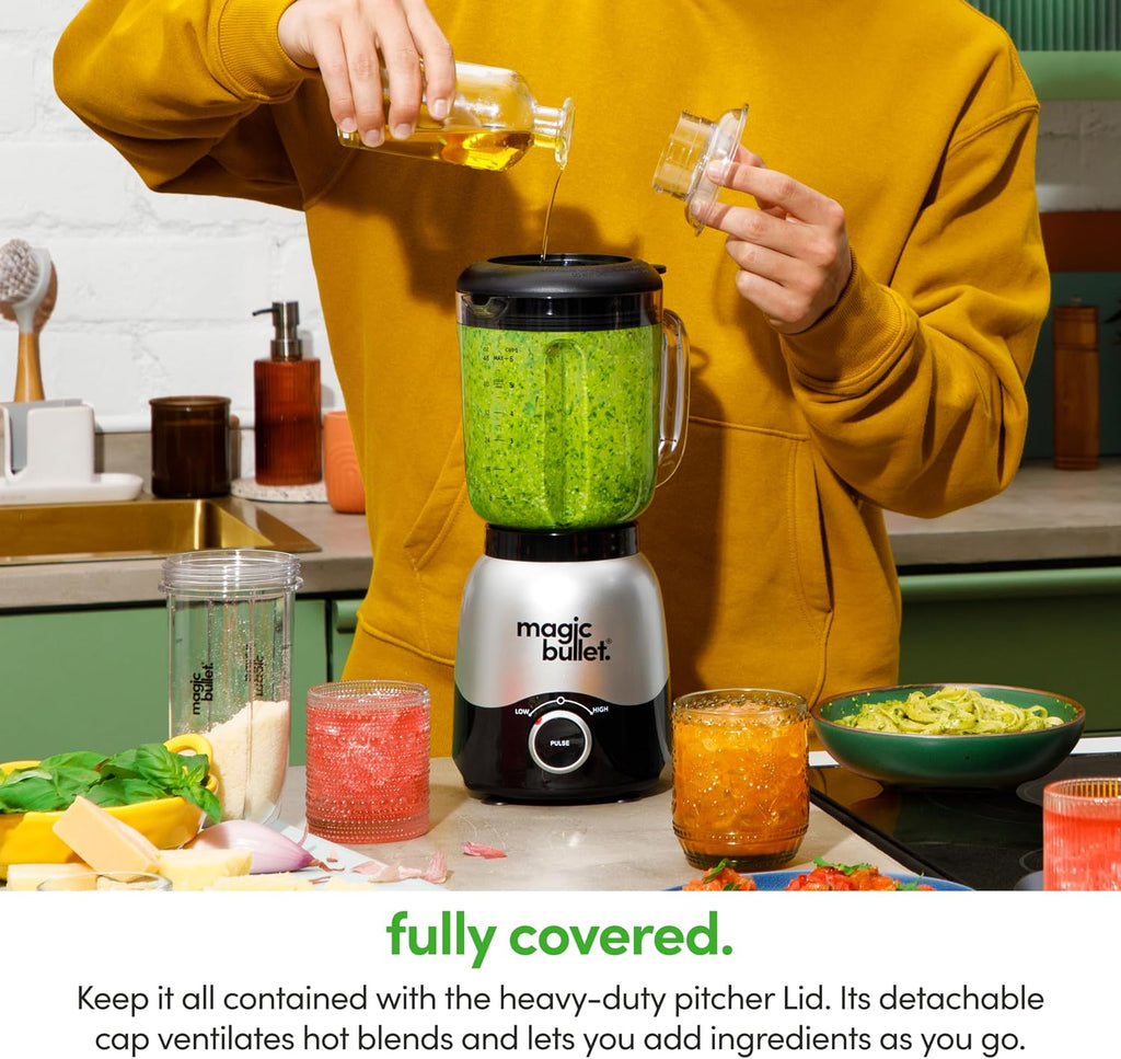 Combo Blender, 600W, 48oz Pitcher, 16oz Cup with To-Go Lid, Easy Cleaning, Cross Blade